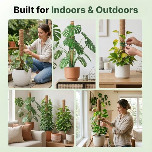 4 Pack 16" Moss Pole Monstera Plant Support - Stackable up to 48" | Plant Stakes for Indoor Climbing Plants Potted - Tall Coco Coir Pole Sticks & Accessories for Monstera, Pothos & Philodendron