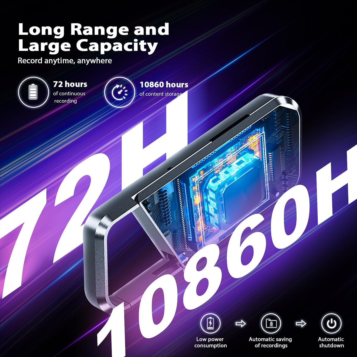 72GB Voice Activated Recorder with Playback - 10860H Recording Device with Noise Reduction DSP 6.0 Portable Audio Recorder for Lecture/Interviews & Meeting - Digital Vioce Activated Recorder