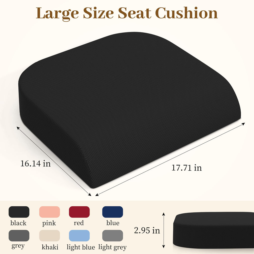 TranquilRelax 3-Inch Memory Foam Seat Cushion for Office Chair, Large | Black Chair Pad with Medium-Firm Support, Washable Mesh Cover & Non-Slip Base for Office Chairs, Car Seats & Short Drivers