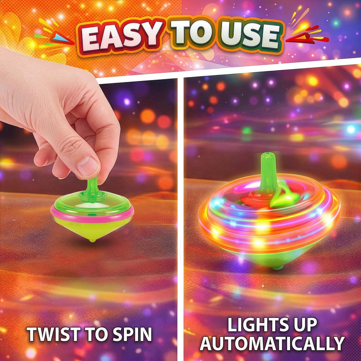LED Flashing Spinning Tops for Kids, Bulk Party Favors and Classroom Prizes | Colorful, Batteries Included, 1.75-Inch Mini Tops, Assorted, Easy-Twist Play, Ages 3+