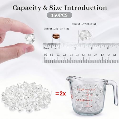 DOMESTAR Clear Fake Ice Rocks, 150 PCS Acrylic Crystal for Vase Fillers | Fake Diamonds for Table Centerpieces Wedding Party, Fish Tanks Decor Table Scatter DIY Craft Supplies Food Display