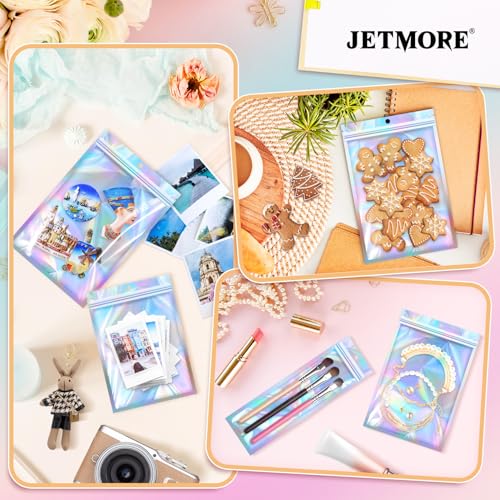 JETMORE Holographic Bags 50 PCS Mylar Bags 6x9" Resealable Embroidery Bags | Smell proof bag for goodie party favor jewelry freshie supplies candy cross stitch floss beads packaging sealable bags