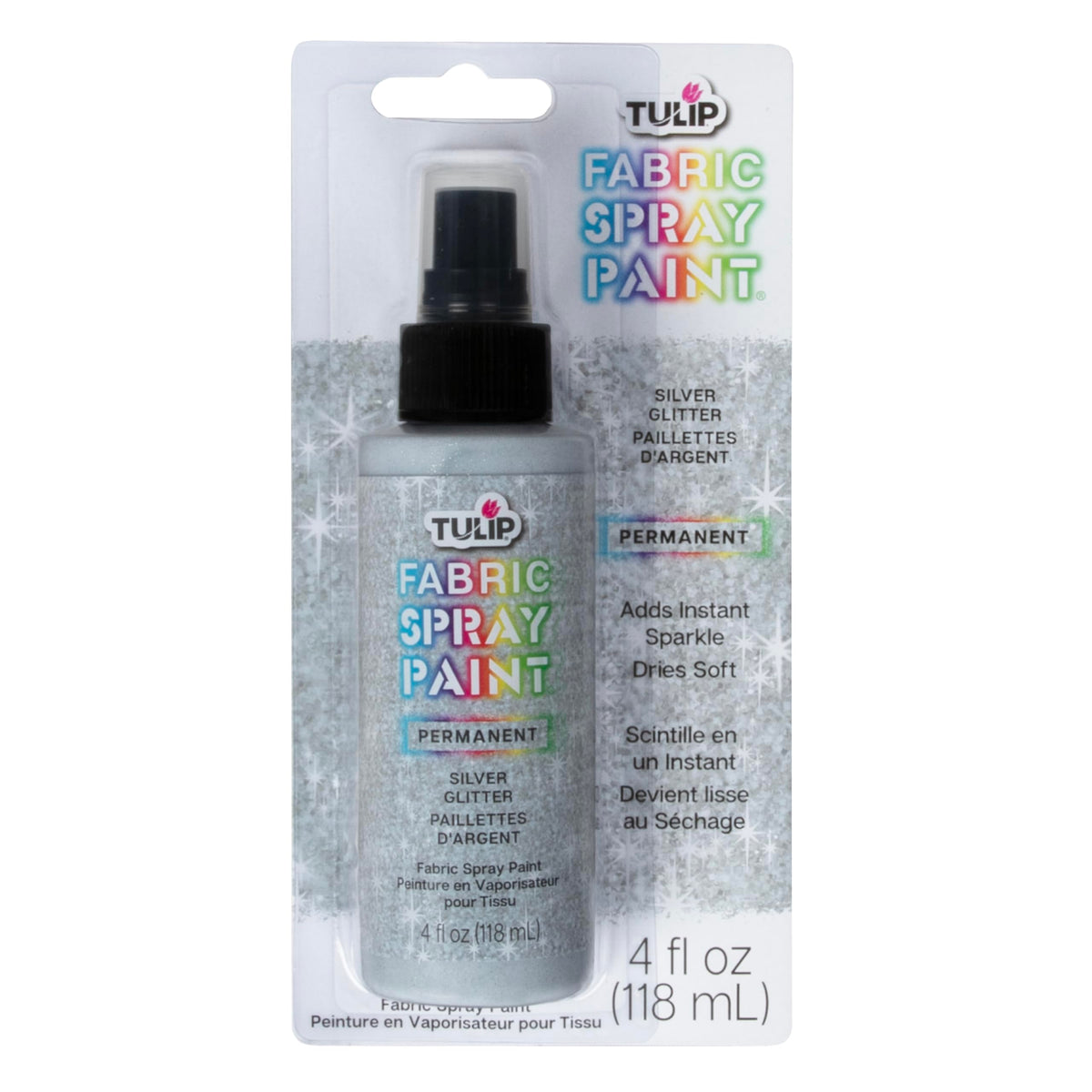 Tulip Fabric Paint, Permanent Spray on Paint, 4 fl oz Sparkling Star Silver Glitter