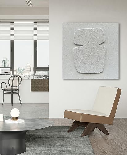 NANKAI Art Hand Painting Modern Minimalist Art Oil Painting White Thick Texture Abstract Painting 24x24 inch Canvas Wall Decorative Art
