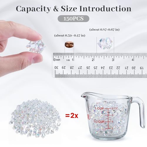 DOMESTAR 150 PCS Fake Ice Rocks, Iridescent Clear Vase Fillers | Acrylic Crystals Cemstones, Jewels for Crafts, Kitchen Table Decor, Party Decorations, Fish Tank Decor