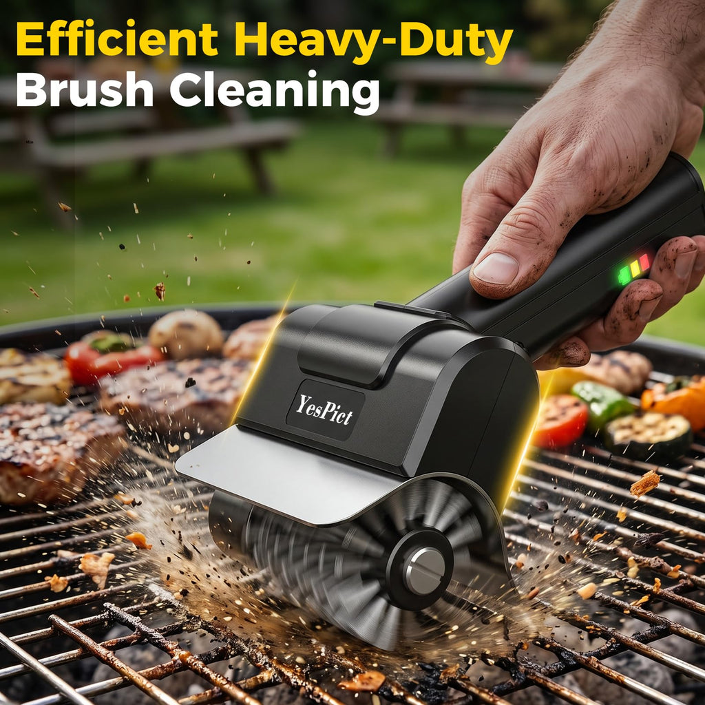 Electric Grill Brush, Cordless Rechargeable Grill Cleaner, BBQ Grill Brush | 1100RPM Cleaning Power, Max 180-Min Runtime, Replaceable Stainless Steel Head, Backyard BBQs, Park Picnics, Tailgates