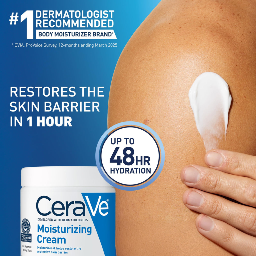 CeraVe Moisturizing Cream, Face & Body Moisturizer for Dry Skin, 19oz | Skin Care with Hyaluronic Acid, Skin Barrier Repair, Ceramide Moisturizer, Fragrance Free, Non-Comedogenic, Daily Use