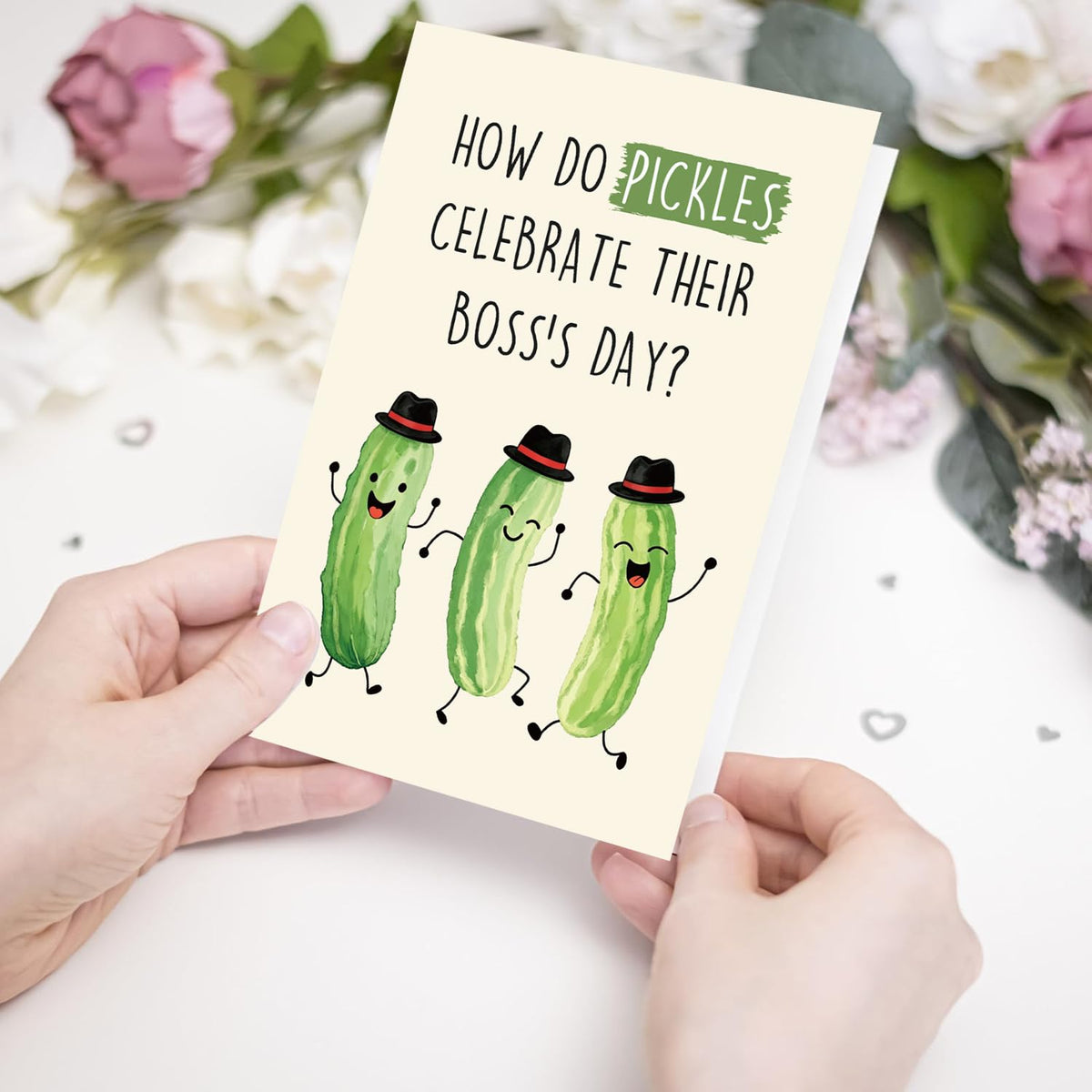 Funny Pickle Pun Boss's Day Card for Boss,Boss's Day Card Gift for Him Her. | Cute Pickle Boss Day Card, Humorous Workplace Joke Card for Boss with Golden Envelope