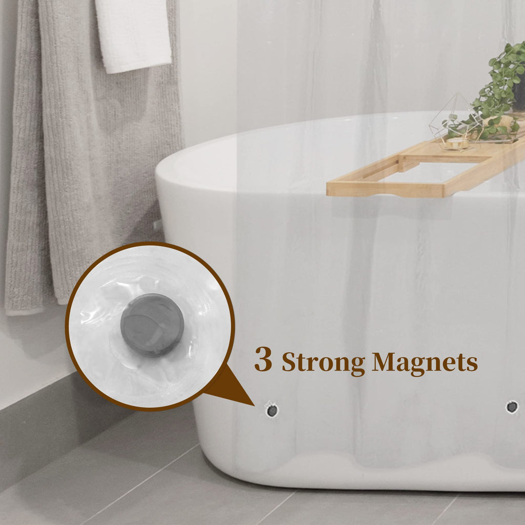 Barossa Design Oeko-tex Certified Shower Curtain Liner Standard Size, Clear | Waterproof PEVA, Rustproof Grommets, 3 Bottom Magnets, Cute Lightweight Bathroom Curtain, Fits Standard Tub 72" Length