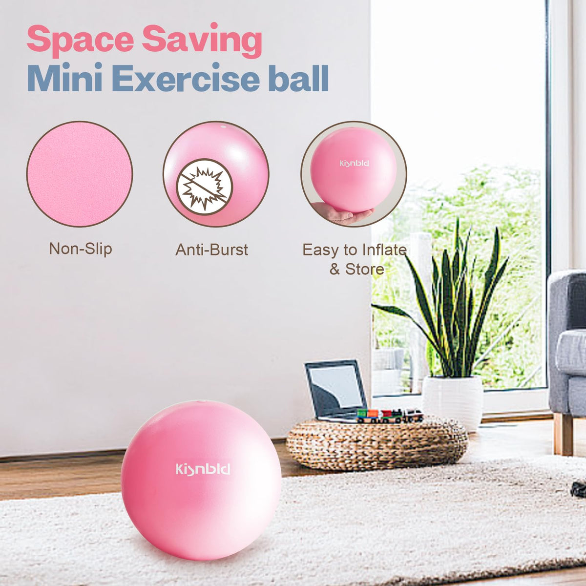 kisnbld 9 Inch Pilates Ball, Small Exercise Ball for Core &Physical Therapy | Anti-burst Slip Resistant Mini Yoga Pilates Equipment for Stability,Stretching, Rehab & Workout at Home Gym & Office