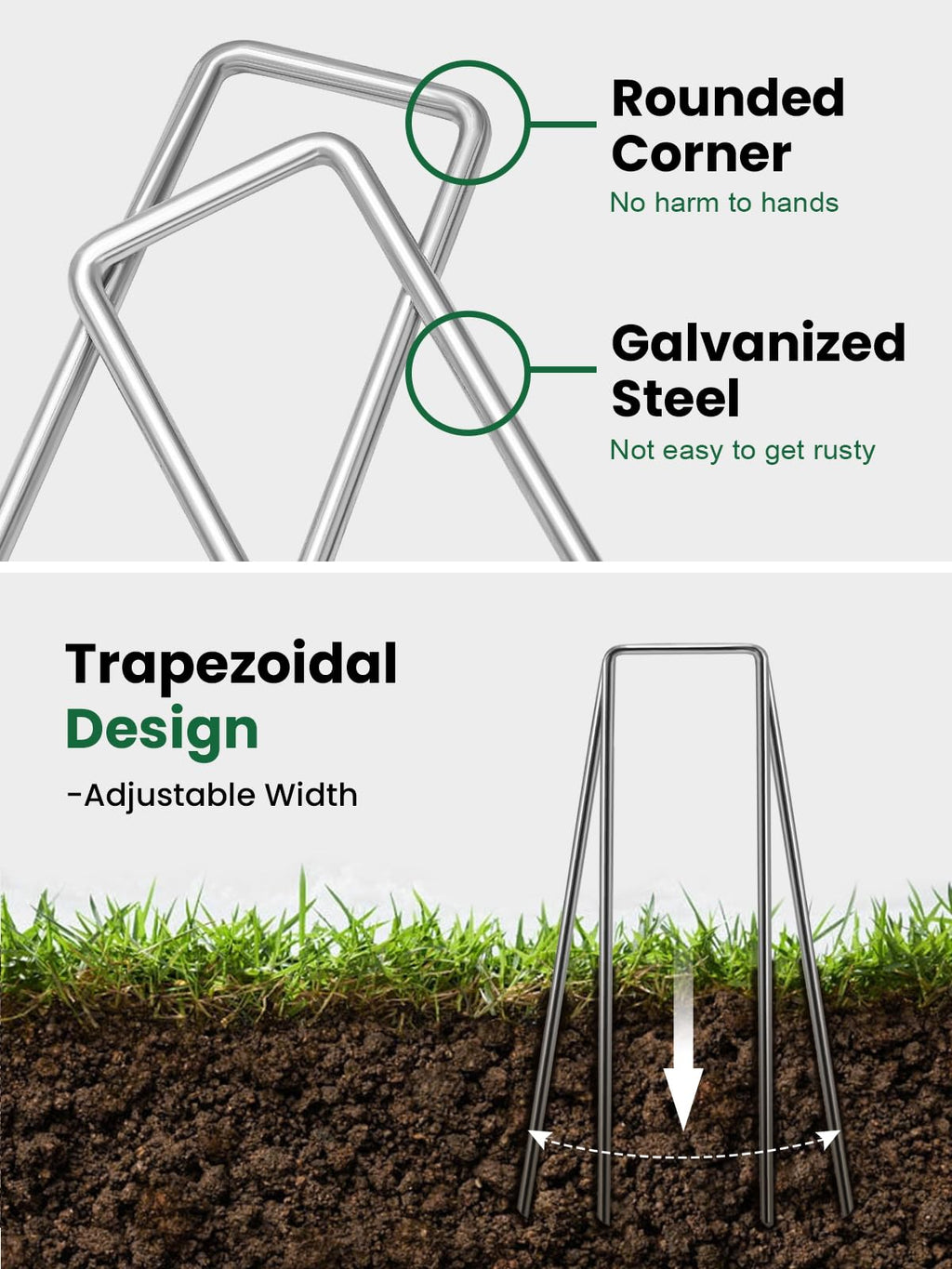 GROWNEER 100 Pack Landscape Staples 6 inch Galvanized Steel Garden Stakes | 11 Gauge Ground Stakes for Weed Barrier Fabric, Artificial Turf, Sod, Drip Irrigation Tubing, Stable U Shape Yard Staples