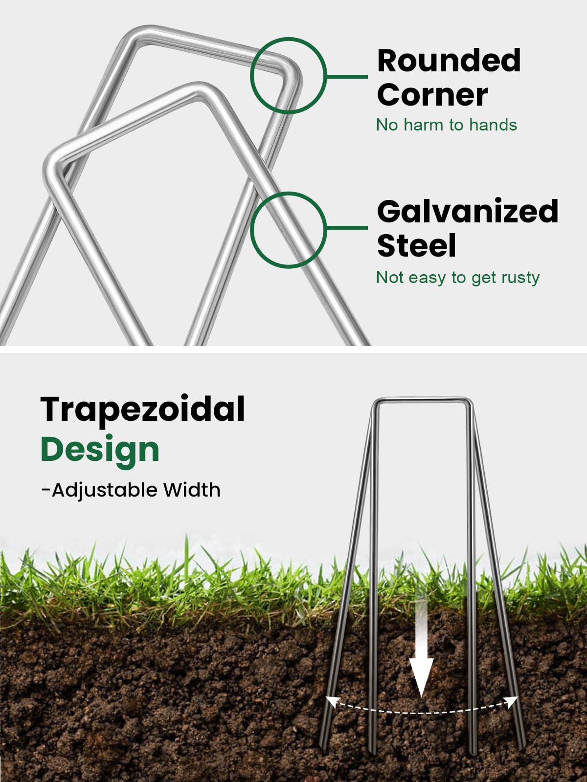 GROWNEER 100 Pack Landscape Staples 6 inch Galvanized Steel Garden Stakes | 11 Gauge Ground Stakes for Weed Barrier Fabric, Artificial Turf, Sod, Drip Irrigation Tubing, Stable U Shape Yard Staples