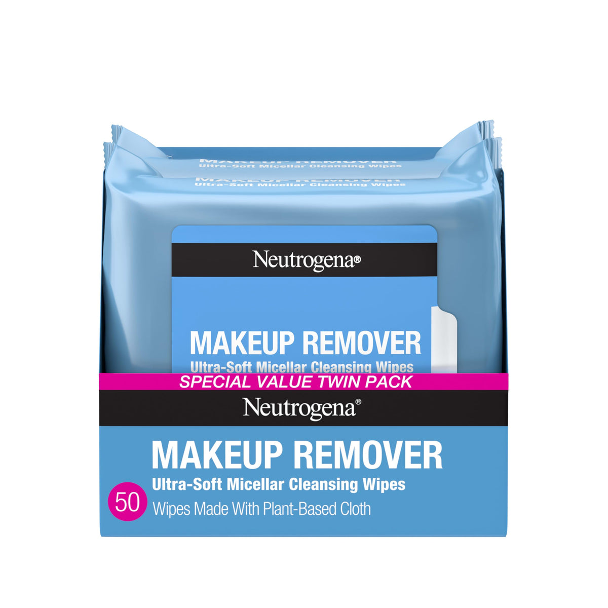 Neutrogena Makeup Remover Micellar Wipes, 2 Pack of 25 Ct | Plant-Based Micellar Water Cleansing Cloths, Gently Removes Oil, Dirt & Waterproof Makeup, No Heavy Residue, Alcohol-Free