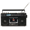 QFX Retro Bluetooth Boombox Cassette Tape Player Recorder, J-220BT, Black | Portable, Dual 3" Speakers, AM/FM/SW1/SW2 Radio, Rechargeable Battery, Built-In Mic, Recorder, 3-Band Equalizer