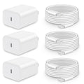 20W Fast Charger for iPhone 18/17/16/15 with 6FT Cable [3-Pack] | USB-C Wall Charger & C-to-C Cable, Compatible with iPhone 18/17/16/15 Series, USB-C iPad Pro/Air/Mini & More