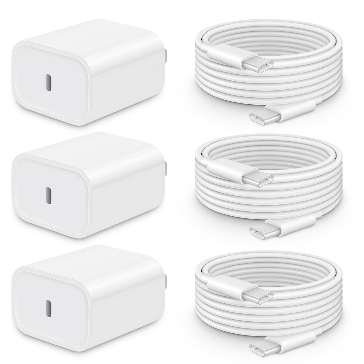 20W Fast Charger for iPhone 18/17/16/15 with 6FT Cable [3-Pack] | USB-C Wall Charger & C-to-C Cable, Compatible with iPhone 18/17/16/15 Series, USB-C iPad Pro/Air/Mini & More