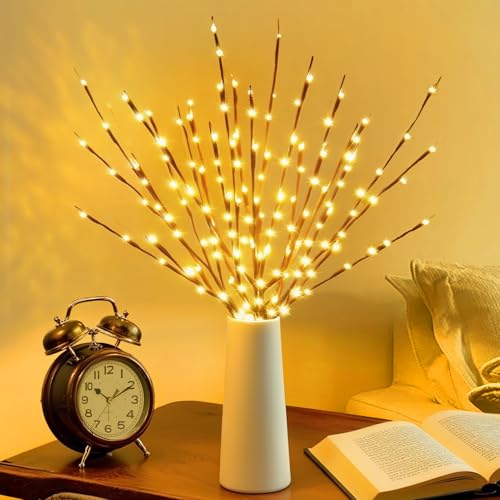 DK177 2 Pack Led Branch Light Battery Operated Lighted Branch Vase Filler Willow Tree Artificial Little Twig Power Brown 30 Inch 20 LED for Home Romantic Decoration, Warm White