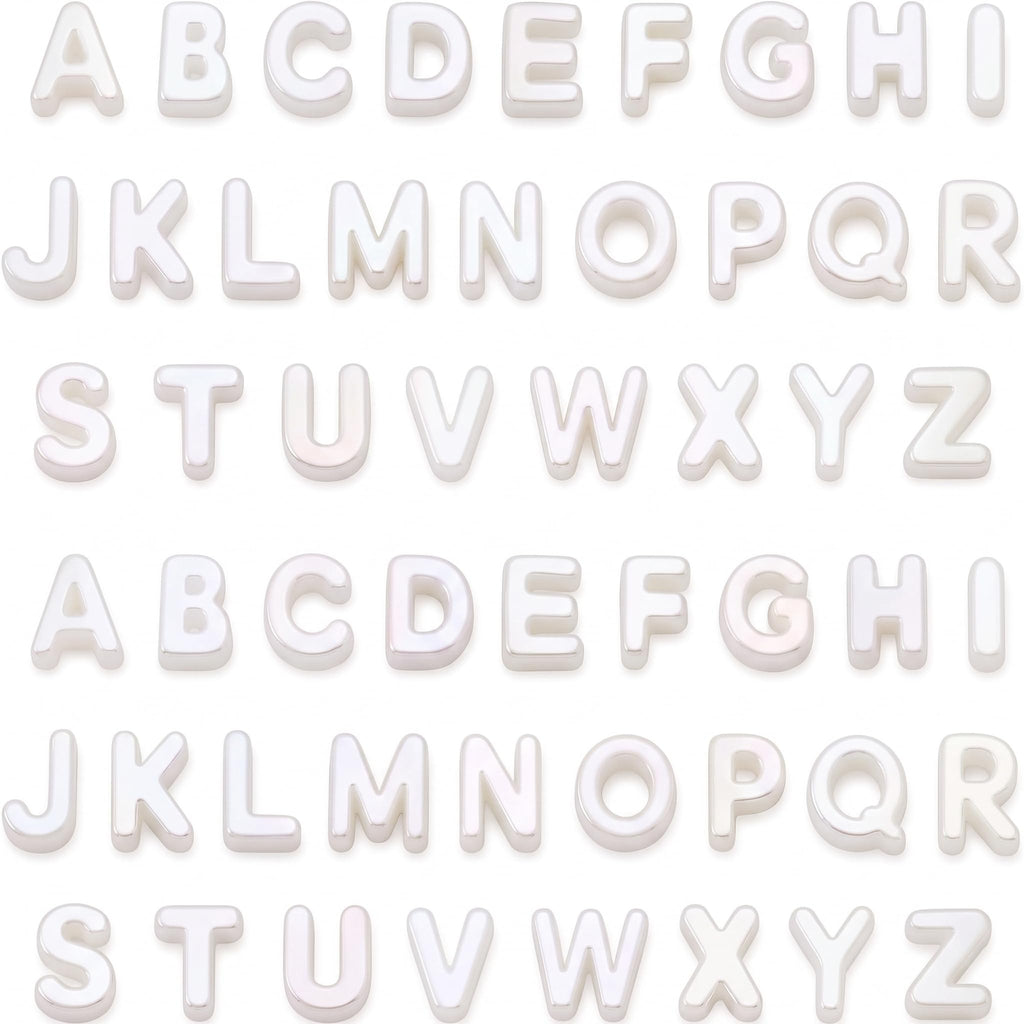 Fibrella 52 Pcs Large Acrylic Letter Beads Chunky Alphabet Jelly White | Big horizontal holes, bubble letter beads, for jewelry making/keychains/bag charms/diy decorations