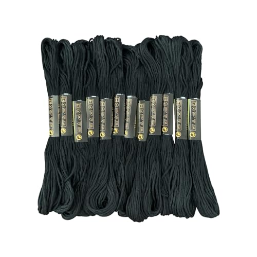 12 Skeins Embroidery Floss Black Color, Friendship Bracelet String Cross Stitch Embroidery Thread Floss Bracelet Making Yarn, Craft Floss（Black）