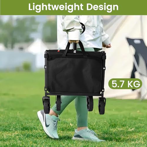 Blomoba Folding Wagon Cart with Wheels, 220lbs Utility Wagon Cart, Black | Collapsible Wagon with 360° All-Terrain Wheels & Adjustable Handle, Foldable Cart for Groceries Camping Sports Gardening