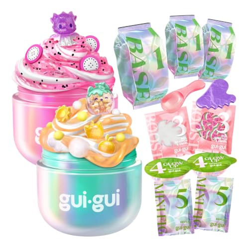 GUI GUI Fruity Glow Slime Kit, Crunch & Gloss Scented Slimes | Includes Gua Sha, Beauty Scoop, charms, booster, and collectible figurine in a slime kit for girls