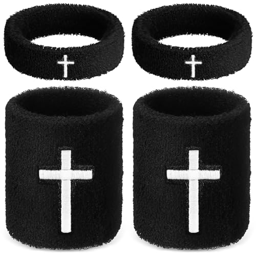 Soulchen Cross Bicep & Wrist Bands Absorbent Sweatband Set | Christian, Breathable Soft Cotton, Wristbands Armbands for Football Baseball Players Sports Accessories, Men and Women