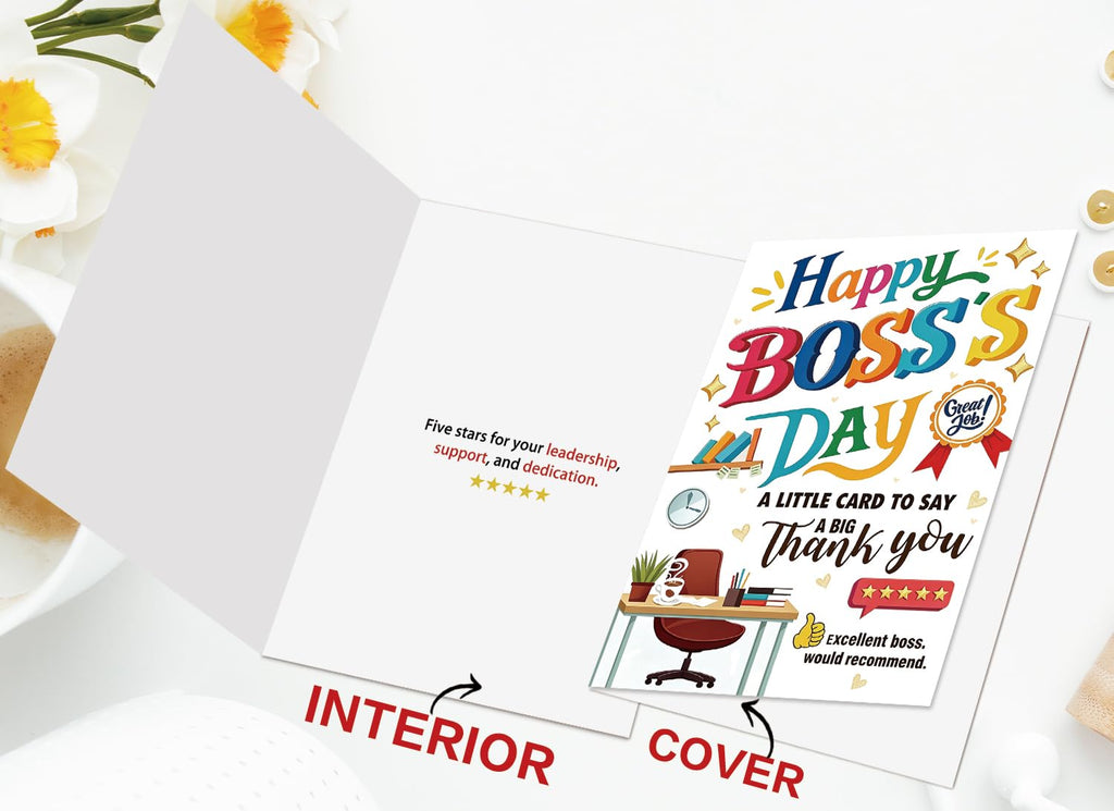 Zyulin Boss Day Card, Happy Boss's Day Card Gifts for Men Women | Thank You Boss Day Card with 5-Star Leader Message, Funny Boss Appreciation Card from Employees