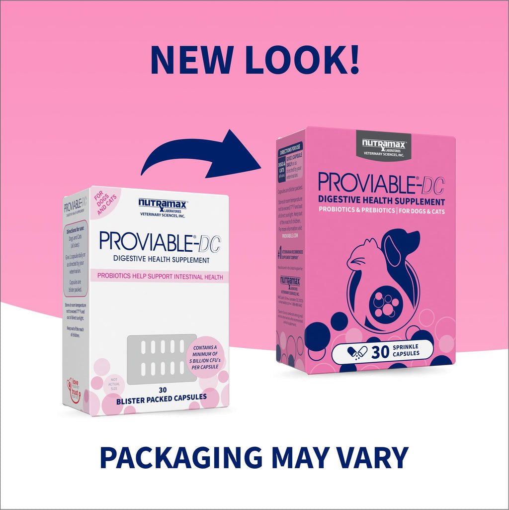 Nutramax Proviable Probiotics for Dogs & Cats, Sprinkle Capsules, 30ct | Probiotics for Cats and Dogs, Plus Prebiotics, Daily Gut Health Support Supplement, Multiple Strains, Sprinkle on Food