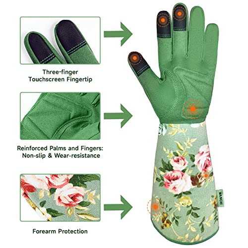 WANCHI Gardening Gloves for Women Gift,Yard Work Garden Gloves,Green Medium | Long Garden Gloves for Women,Gardener Gardening Gifts for Women,Outdoor Heavy Working Gloves for Men,Weed,Pruning,Lawn Glove