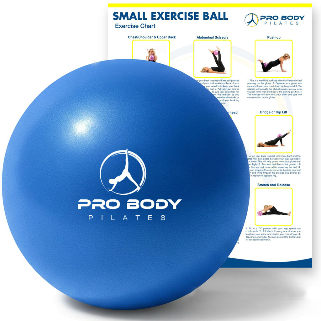 ProBody Pilates Ball Small — 9 Inch Small Exercise Ball | Anti-Burst PVC, Latex-Free, Clinic Grade, Between-Knees Stabilizer, Postpartum & Rehab, Straw Inflator, Yoga Ball Small
