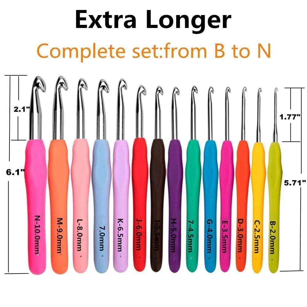 Yarniss Crochet Hooks,14 Size Ergonomic Crochet Hooks Set 2mm(B)-10mm(N)
