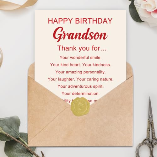 mmuue Grandson Birthday Card, Birthday Card for Grandson Adult | Happy Birthday Grandson Card Gifts from Grandma Grandpa, Printed Heartfelt Message Inside with Envelope
