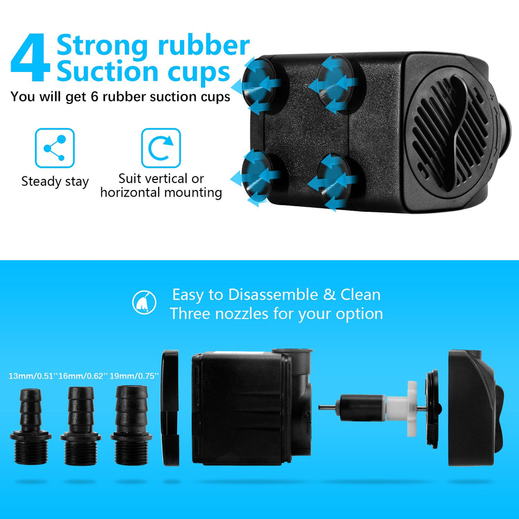 CWKJ 400GPH Submersible Fountain Water Pump with 6.5ft Tubing | 25W,1500L/H Ultra Quiet Outdoor Fountain Pump with 6.56ft High Lift, 6.5ft Power Cord, 3 Nozzles for Aquarium, Pond, Pool