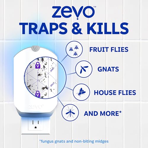 Zevo Flying Insect Trap Refill Cartridges for Fruit Flies & Gnats, 4 Count | Fits Zevo MAX & Zevo Flying Insect Trap, Catches House Flies, Gnats & Fruit Flies 24/7, No Added Fragrance or Dyes