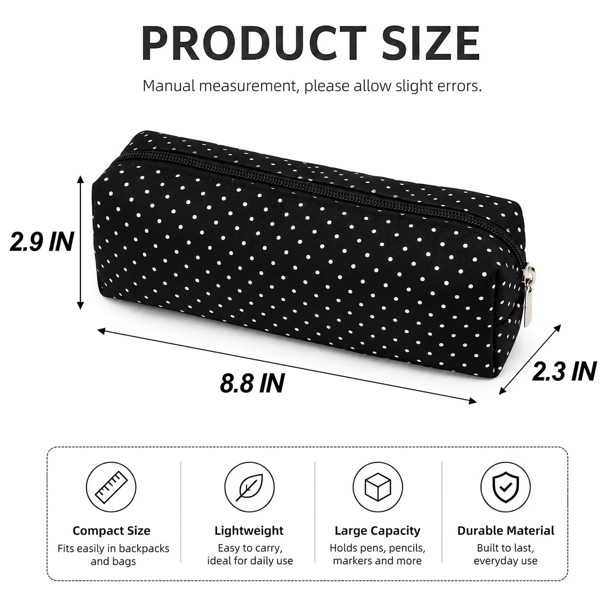 SXS LACONIC Polka Dot Pencil Case Cute Pencil Pouch for Work(Black) | Y2k Style Large Capacity Vintage Aesthetic Pencil Case Polka Dots for Office