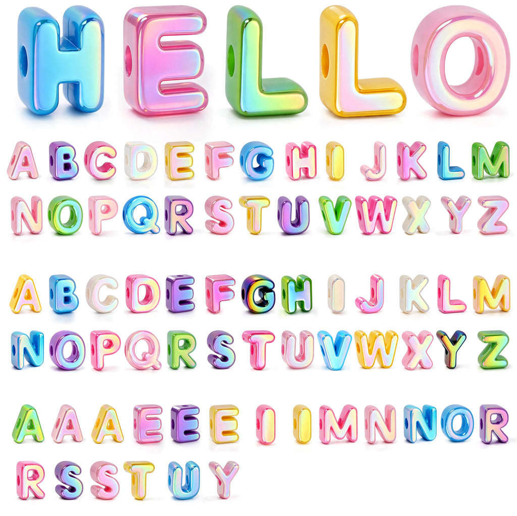 76Pcs Bubble Letter Beads, 20mm Large Hole Beads for Keychains | Each A-Z character appears twice or more, with extra vowels and common characters for names, bag charms and backpacks.