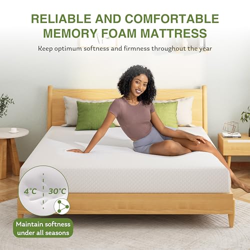 EGOHOME Full Size Memory Foam Mattress 8 Inch, Green Tea, Medium Firm | Bed Mattress in A Box, Cooling Green Tea Gel, Pressure Relief, CertiPUR-US Certified, Fiberglass Free, 75''L x 54''W, White