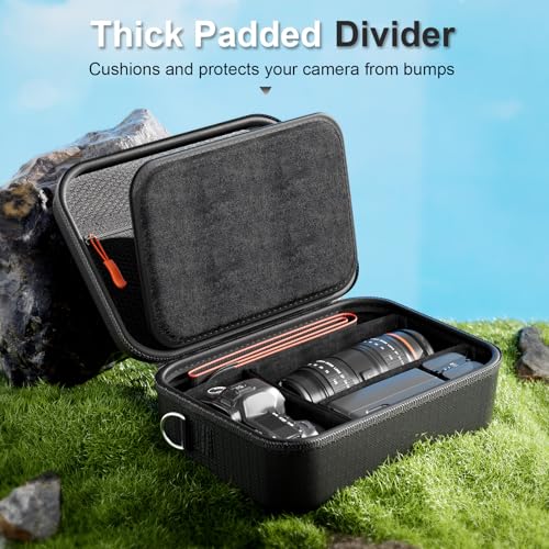 ProCase Hard Shell Digital Camera Case for Canon Rebel T7 -Black | Soft Padded Bag with 1 Shoulder Strap and 3 Adjustable Dividers for Digital Camera EOS R100/R50/DSLR/SLR/Nikon/Sony