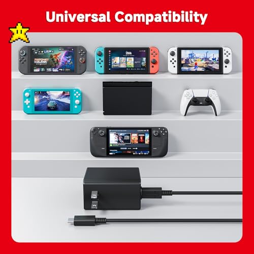 Charger for Nintendo Switch, 45W AC Adapter Fast Charging with 5ft Detachable USB C Cable, Compatible with Switch/OLED/Lite, Steam Deck, Support TV Mode, Original Quality