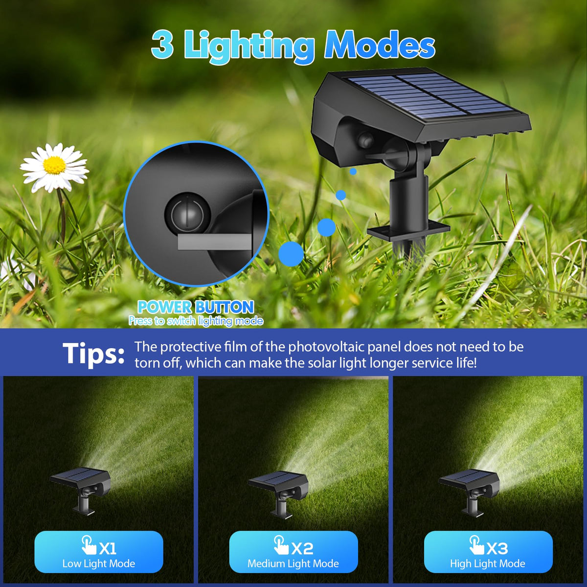 NYMPHY Solar Lights Outdoor Waterproof - 4 Pack (Cool White) | 56 LED 3 Lighting Modes IP68 Waterproof Solar Powered Garden Yard Spot Solar Lights for Outside Landscape
