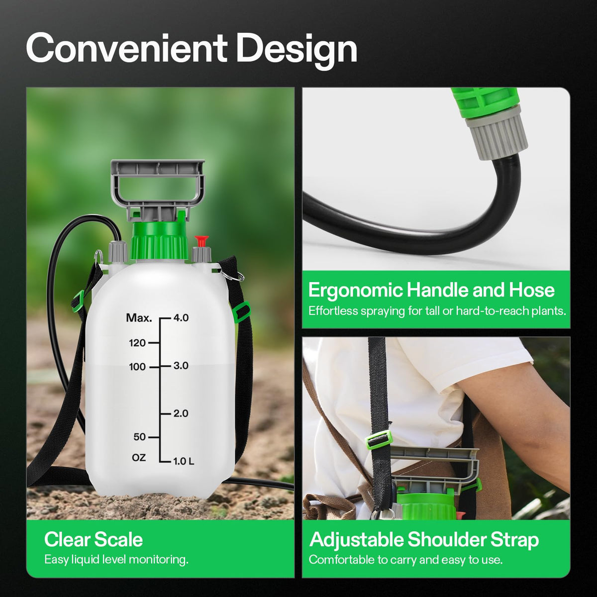VIVOSUN 1 Gal/4L Pump Sprayer, Garden Water Sprayer | for Plants, Weeds & Lawn Care, with 3 Nozzles, 50'' Long Hose & Pressure Relief Valve