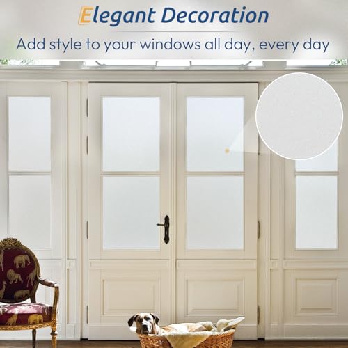 rabbitgoo Frosted Glass Window Privacy Film, Static Cling, 17.5" x 78.7" | Heat Control UV Blocking Sticker, Non Adhesive Removable Tint, No Glue Anti-Glare Renter Friendly Coverings for Home Bathroom