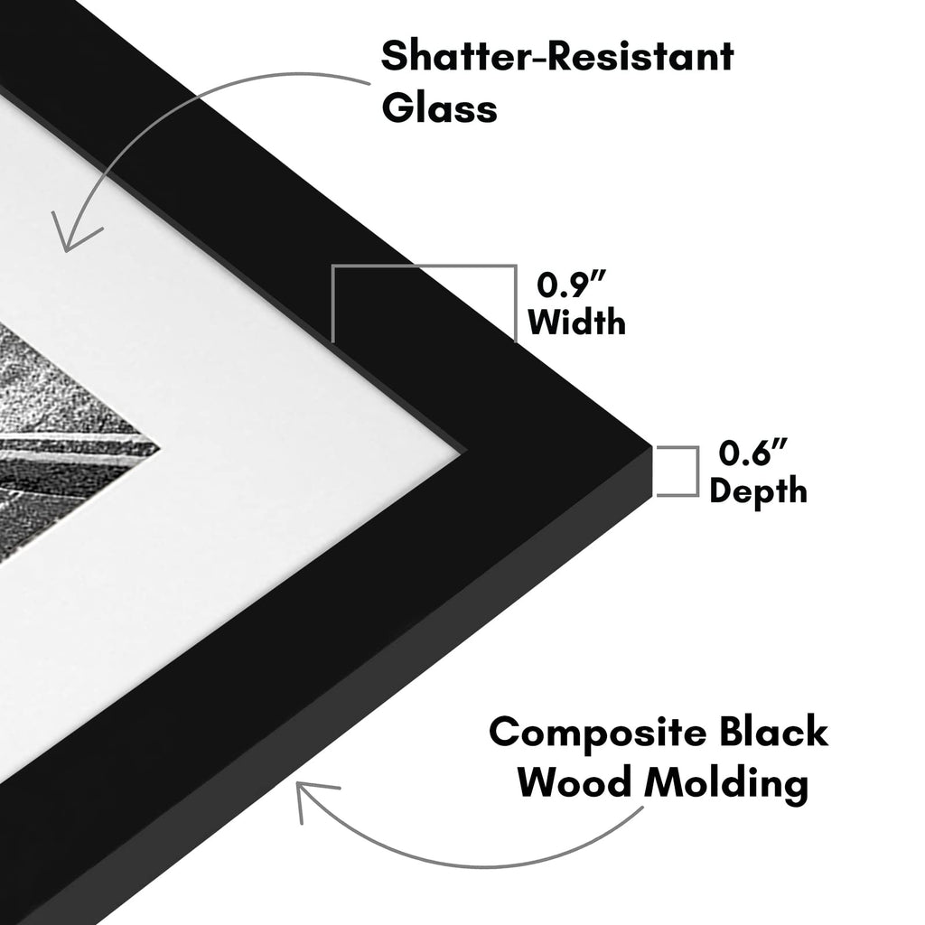 Americanflat 11x14 Picture Frame - Matted to 8x10 - Engineered Wood - Black | Shatter-resistant glass, hangs vertical or horizontal, sawtooth hangers included, use with or without mat