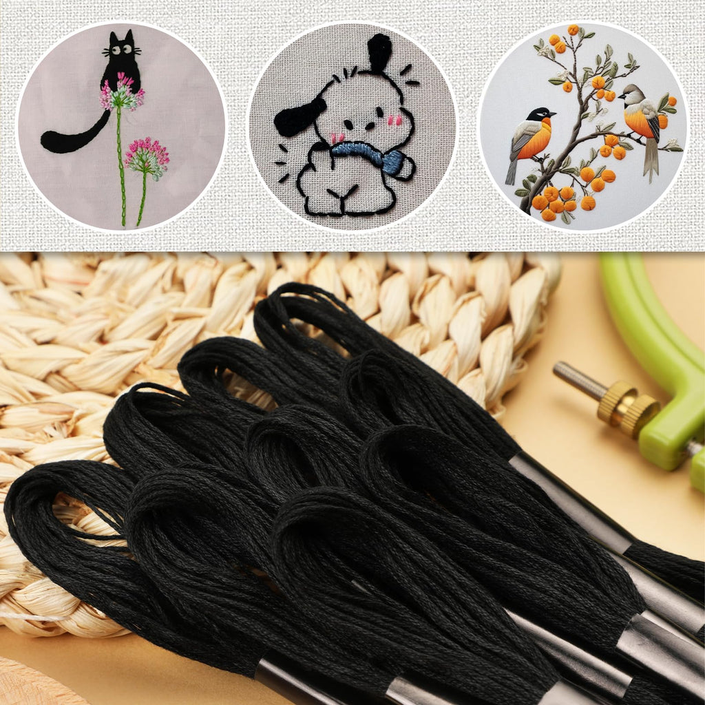 14 Skeins Embroidery Floss, Black Embroidery Thread, Friendship Bracelet String, Cross Stitch for DIY Making