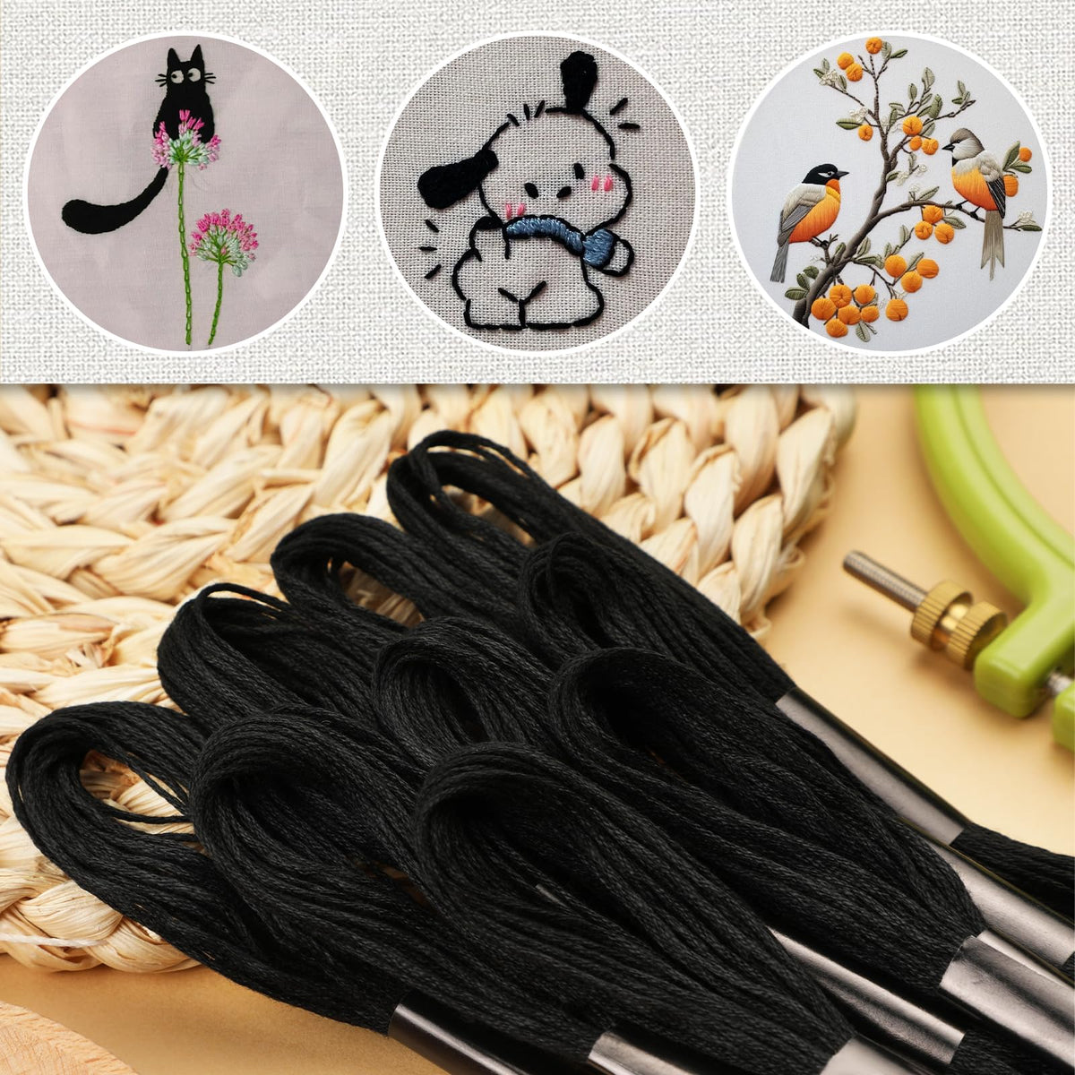 14 Skeins Embroidery Floss, Black Embroidery Thread, Friendship Bracelet String, Cross Stitch for DIY Making