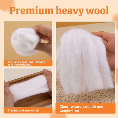3.53oz Needle Felting Wool Roving for Needle Felting White Felting Wool | Wool Roving Bulk Roving Wool for Felting Pure Wool Chunky Yarn Spinning Wet Felting Diy Hand Spinning