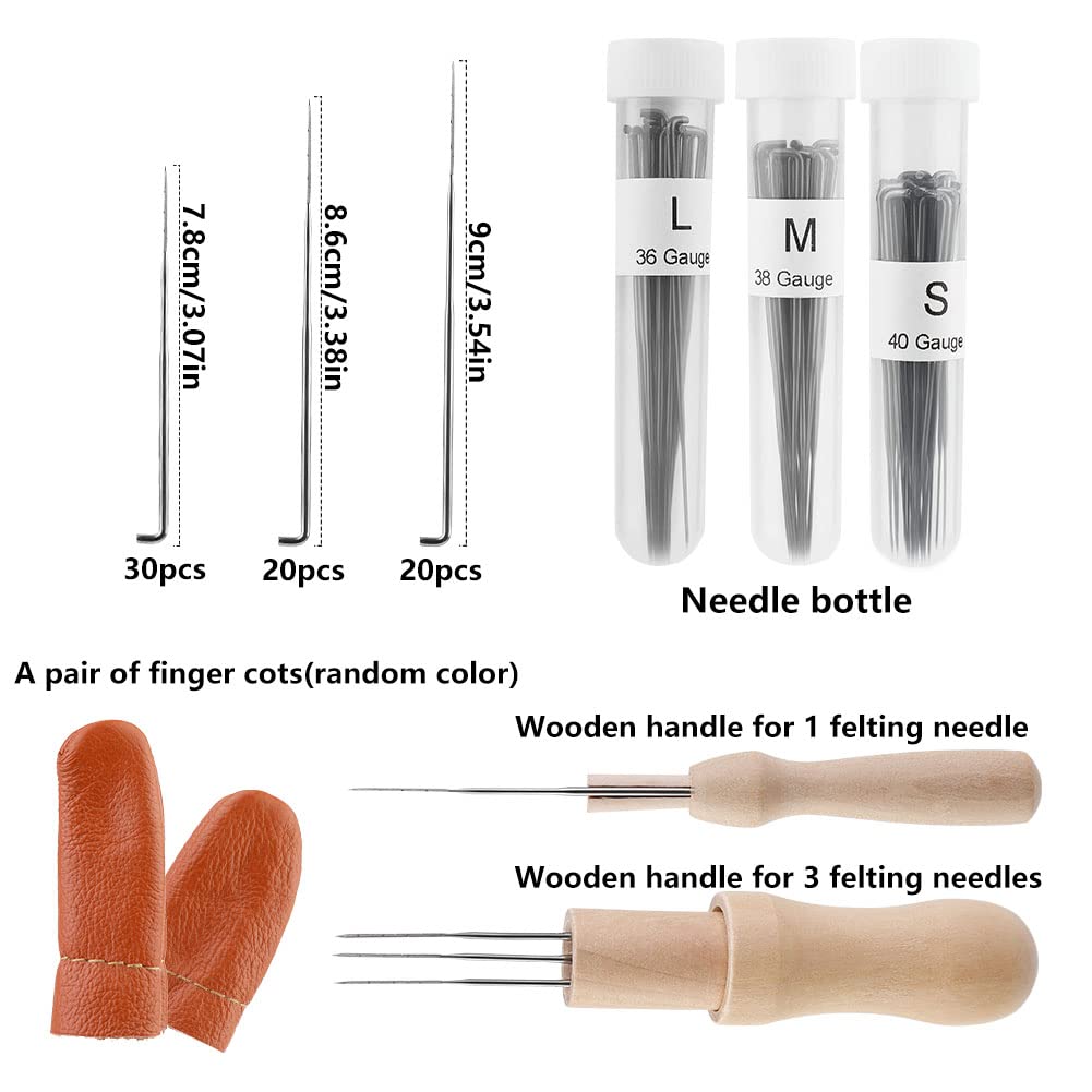 Mayboos 74 Pcs Felting Needles 36/38/40 Gauge Needle Felting Supplies | Needle Felting Tools with 3 Sizes Felting Needles Wooden Handle for Beginner Professional