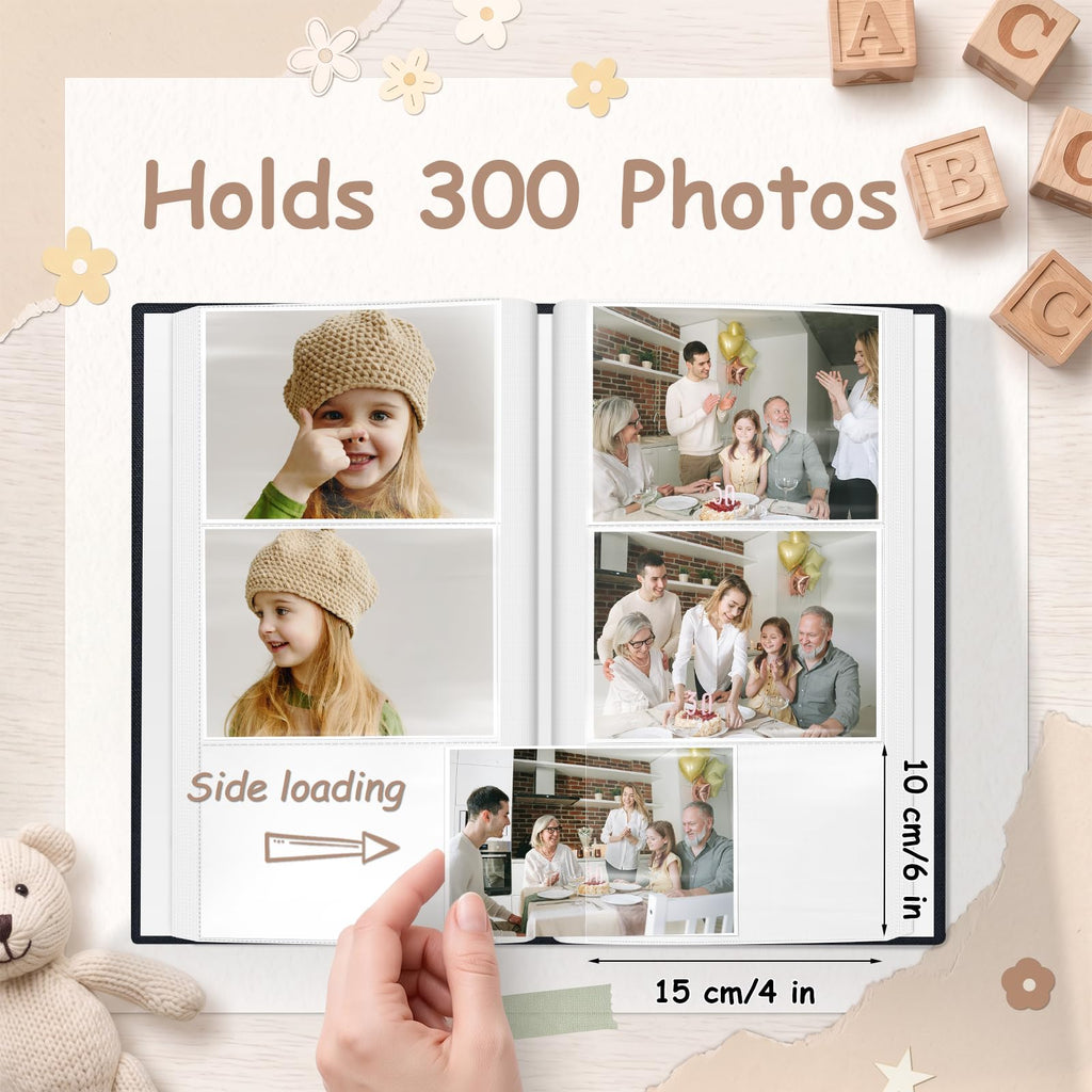 Popotop Photo Album 4x6-300 Photos Linen Cover Photo Books with 300 Horizontal Pockets,Slip-in Picture Albums for Family Wedding Anniversary Baby Vacation Pictures