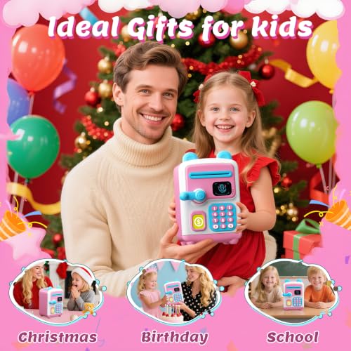 【Upgraded】 Piggy Bank, Face ID Password Unlocking Electronic Kids Bank ATM Security Unlocking Cash Coin Bank Toys Gifts for Kids, Coin Bank for 3 4 5 6 7 8 9 10 11 12 Year Old Girls Boys