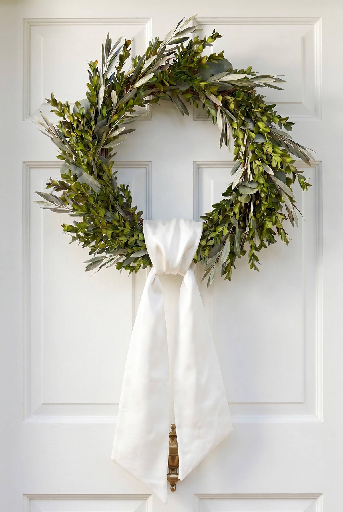Kutyndrix 2 Pack White Wreath Sash for Front Door, Blank Linen-Look Wreath Sashes for Embroidery Monogram, DIY Farmhouse Wedding Door Decor, 5.12 x 54 Inch